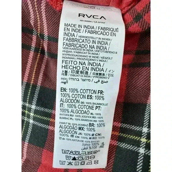 RVCA x Stella Maxwell NWT Women’s Ramone Pants Size 29 Red Plaid Punk Grunge Emo - Picture 16 of 16